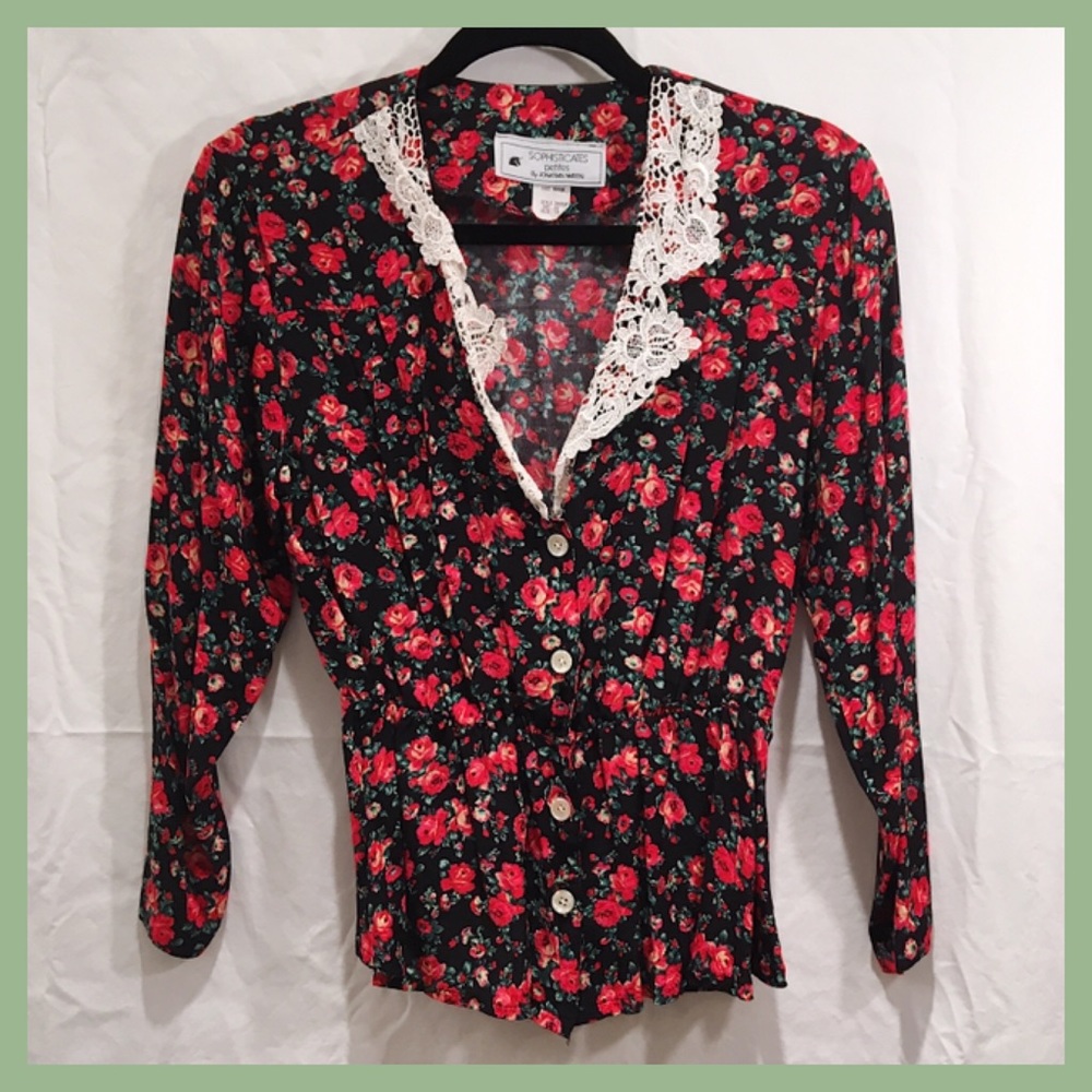 Vintage Rose Top with Lace Collar